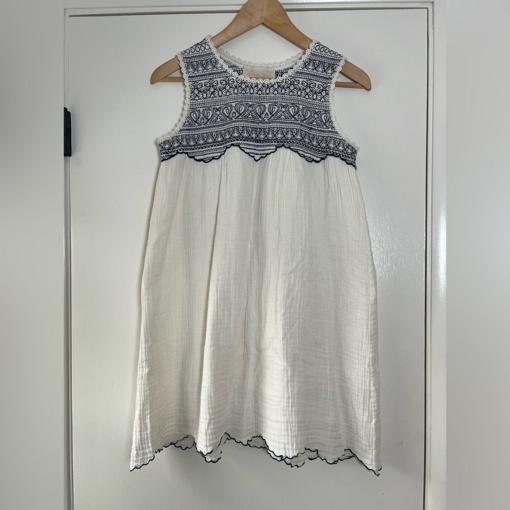 Love Sam Embroidered Cotton Gauze Sleeveless Shift Dress Coastal Cottagecore